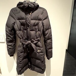 J.Crew Black Puffer Long Coat With Gold Snap Buttons Size XS Women’s